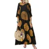 Casual Dresses Summer Women Dress Loose Flower Printing O Neck Elegant 2022 Large Hem A-Line Plus Size Maxi StreetwearCasual