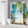 Open het raam om het Polyester Polyester van de kust te zien, waterdichte douchegordijn Home Decoratie Gordijn met haak 210402