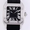 MENS Titta p￥ automatiska mekaniska klockor 51x39x11.5mm inlagd med strass vattent￤ta 50 meter kohudband Montre de luxe