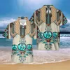 Camisas casuais masculinas Hawaii Button Up Shirt Mexican Native Design Manga Curta Aloha Beach Férias soltas férias férias masculino Macho de roupas de masculino ELDD