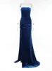Sexy Backless Corset High Slit Elegant Velvet Evening Gown Dres Fashion Solid Party Club Formal Long Maxi Dresses 220423