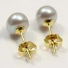 Real Natural 7-8 mm Gris South Sea Perle Oreilles 14K Gold Stud Oreing Aaa