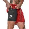 Gymnases d'été entraînement Short rouge mâle respirant maille séchage rapide vêtements de sport survêtement plage marque LOGO imprimer hommes Fitness musculation Shorts