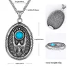 Ailes d'aigle en acier inoxydable 316L hibou animal Colliers Pendentifs incrustation argent turquoise design antique rétro Étiquettes de locomotive bijoux pour hommes et femmes