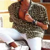 Mäns casual skjortor herr sommar kort ärm leopard tryck skjorta män lapel hals löst knapp upp blus andas streetwear sexig