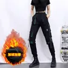 Workwear Black Cargo Pant's Jesień Zagęszczona Wysoka Talia Dorywczo Sportowe Luźne Proste spodnie 220325