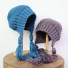 Beanie/Kafatası Kapakları Kadın Kız Pigtail Örgü Knaklı Beanie Hat Sol Sonbahar Kış Serin Moda Koreli Japon Tarzı Hatbeanie/Kafatası