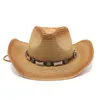 Bérets vintage western cowboy chapeau cuir bande de cow-girl sexy paille d'été sunhat unisexe de plage formeable de plage