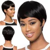 Perruques de cheveux humains droites coupe Pixie courte perruque Remy brésilienne pour les femmes noires perruques sans colle fabriquées à la Machine avec une frange