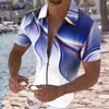 남자 캐주얼 셔츠 그라디언트 프린트 카디건 남성 티셔츠 짧은 슬리브 안티 필링 여름 슬림 턴 다운 칼라 탑.