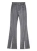 Szare dżinsowe spodnie dżinsowe 2021 Retro Y2K Hem Split Tide Długie spodnie Kobieta wysoka talia luźna rok relaks ulzzang dżinsy T220728