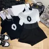 Cotton Women's Two Piece Pants Sweat Suit T-Shirt Top with Short Set Gym Outfit High Waist Fashion Letter Printing Tracksuit
