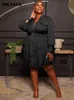 Robes grande taille CM.YAYA femmes à manches longues simple boutonnage col rabattu revers grande balançoire chemise Style nuisette Smock DressPlus