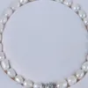 Hand knotted necklace natural 9-10mm white freshwater rice pearl sweater chain nearly oval pearl 45cm