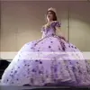 Lilas lavande épaules dénudées robes de Quinceanera 3D Appliques perlées à lacets Robe Corset longue fille robes de soirée de bal Robe