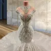 High Neck Wedding Dresses Mermaid Cathedral Train Tulle Crystal Beaded Diamond Luxury 2022 Ny formell brudklänning