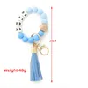 Foreign trade food grade silicone letter beads bracelet key chain alloy cap PU leather tassel pendant key ring female multi-color optional