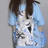 Y2K Anime Graphic T Shirts Goth Camisetas de Mujer med Split Sleeves Fashion T-shirt Kvinnor Mingliusili harajuku Top Femme 220321