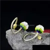 Band ringar smycken 925 Sterling Sier Lotus Ring med vit jade för kvinnor natursten vintage cloisonne öppen drop leverans 2021 Roh89