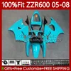 OEM Injection Mold For KAWASAKI NINJA ZZR600 600CC Body 100% Fit 600 CC 05-08 Bodywork 134No.155 ZZR 600 05 06 07 08 ZZR-600 2005 2006 2007 2008 Full Fairing Glossy cyan