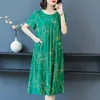 Vestido bohemio de verano para mujer con bolsillos grandes Vintage de manga corta con estampado Floral vestido femenino suelto Casual Harajuku vestidos 220611