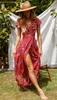 Vintage chic vestidos mujeres estampado floral manga murciélago playa largo bohemio maxi vestido de verano señoras sexy cuello en V verano Boho vestido 220531