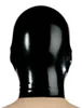 ラテックスフードマスクは、穿孔された目と口を開いたbsdmセクシーなボンデージで黒いゴム製のハエ
