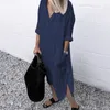 Lady Elegant Long Shirt COTTON Dress Fashion Spring Autumn Sleeve Casual Simple Pure Color S 4XL Women 220613