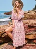 Robe longue à fleurs style bohémien pour femmes, décontractée, col en V, taille haute, demi-manches, mode imprimée, nouvelle collection printemps été 2022