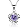 Classic 925 Rose Flower Necklace Purple Cubic Zirconia Stud Earrings Bride Wedding Jewelry Sets