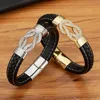 Pulseras con dijes estilo Punk cristal trenzado de acero inoxidable cuero cierre magnético brazalete accesorios joyería al por mayor DropCharm Lars22