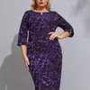 秋プラスサイズの女性服ロングスリーブカジュアルドレスファッションレディースヴィンテージエレガントな紫のヴィンテージエレガントな紫色のドレス220527