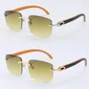 En gros en bois avec métal C décoration bois lunettes de soleil sans monture unisexe ornemental couleur claire lentille conduite mode homme femme cadres designer lunettes de soleil en or 18 carats