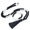 Hänge halsband 8mm naturlig svart onyx vit jade 108 mala pärlhalsband meditation yoga bön japamala smycken uppsättning för män och kvinnor