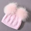 Winter Baby Cute Beanie Hats Thick Warm Double Layer Fluffy Fur Pom High Quality Cashmere Knitted Hats Kids kids J220722