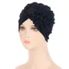 Ultime volant perle fiore cappellini per le donne designer musulmano africano testa sciarpa avvolgente turbante pieghettato hijab floreale cappello beanie