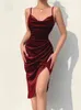 Velvet 2022 Summer Women Bodycon Long Solid Midi Dress Sleeveless Backless Elegant Party Outfits Sexy Club Clothes Y220413