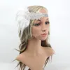 Haaraccessoires Zwarte strass kralen pailletten Haarband Vintage Party Headpiece Women Feather Headband