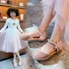 Kids Fashion Rhinestones Pearl Bow Children's Shoes Princess Party Shoes Baby Summer New Girls Sandals Little Girl Shoes 21-36 G220523