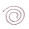 Chains 3mm 16" 18" Brass Setting CZ 3 Prong Tennis Chain Necklace Sliver Color With Pink Zircon BC104Chains