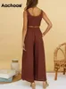 Aachoae Women Two Piece Sets Chic Solid Color Tank Tops With High Waits Wide Leg Pants Ladies Fashion Casual Outfit 220509