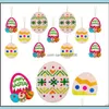 Party Favor Easter Home Decorations Pendant 10Pcs Diy Carved Wooden Egg H Dhnis