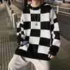 Men's Sweaters Pullovers Men Plaid Winter Sweater Trendy Loose All-match Knitwear Fashion Unisex Couple Simple Casual Harajuku Chandails Mal