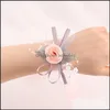 Charm Armbänder Schmuck Braut Blumenarmband für Frauen Handgelenk Band Rose Blumen Perle Schleife Brautjungfer Wedd Dhwkv