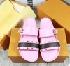 Designer Double Strap Slippers Bom Dia Flat Mules Shoes for Men and Women Patent Leather Slides Summer Beach Fashion Flip Flops With Box NO35