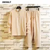 Shirt broek Koreaanse mode zomer zomers shirt shirt man katoen en linnen kleding casual zwart kaki witte tracksuit set 201128