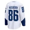 Camisas de hóquei Steven Stamkos 91 Nikita Kucherov 86 Andrei Vasilevskiy 88 Ponto 21 Hedman 77 Cirelli 71 Azul Branco Preto 2022 Estádio Tamanho da Série S-XXXL Costurado Homens