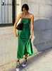 Jacuqeline 2022 Backless Y2K Green Midi Satin Sexy Dress Woman Summer Summeress Elegant Club Dresses for Women Party 220507