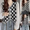 Women's Sweaters Women's Stylish Patchwork Chiffon Blouse Tops For Women Black & White Checkerboard Shirt Retro Cardigan Long