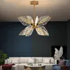 Lámpara de araña LED de mariposa moderna para sala de estar, dormitorio, lámparas colgantes de acrílico dorado de lujo para comedor
